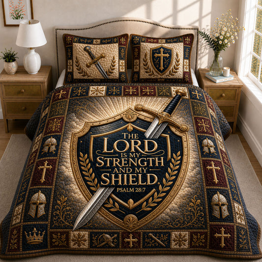 The Lord Is My Strength And My Shield 3-Piece Quilted Bedding Set GFTOHNL640