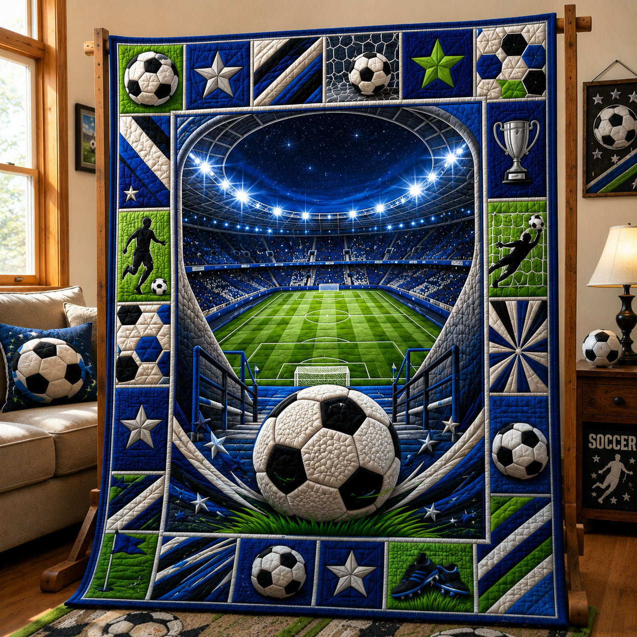 Midnight Arena Soccer Stadium Quilted Blanket GFTOHNL651