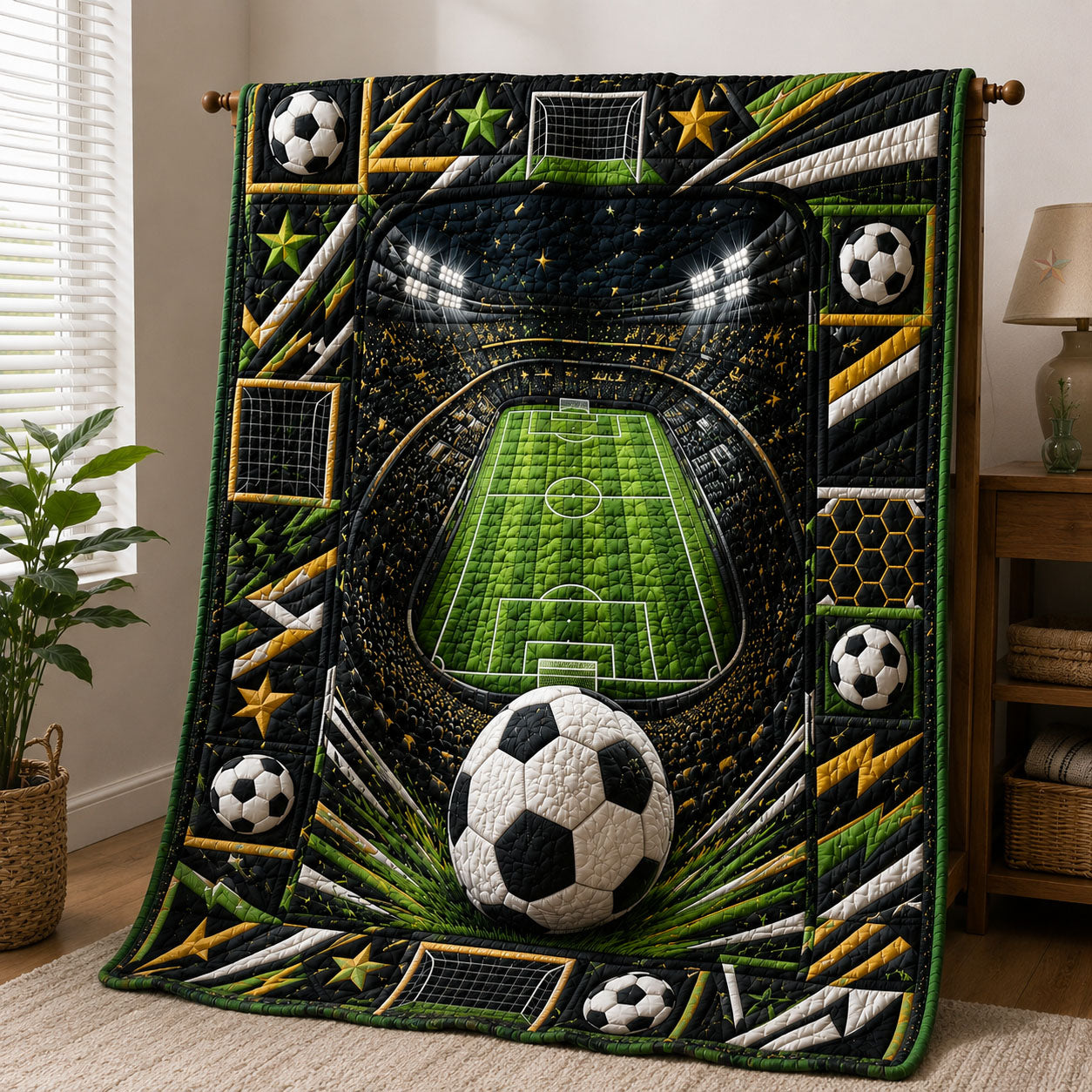 Neon Night Soccer Bowl Quilted Blanket GFTOHNL654