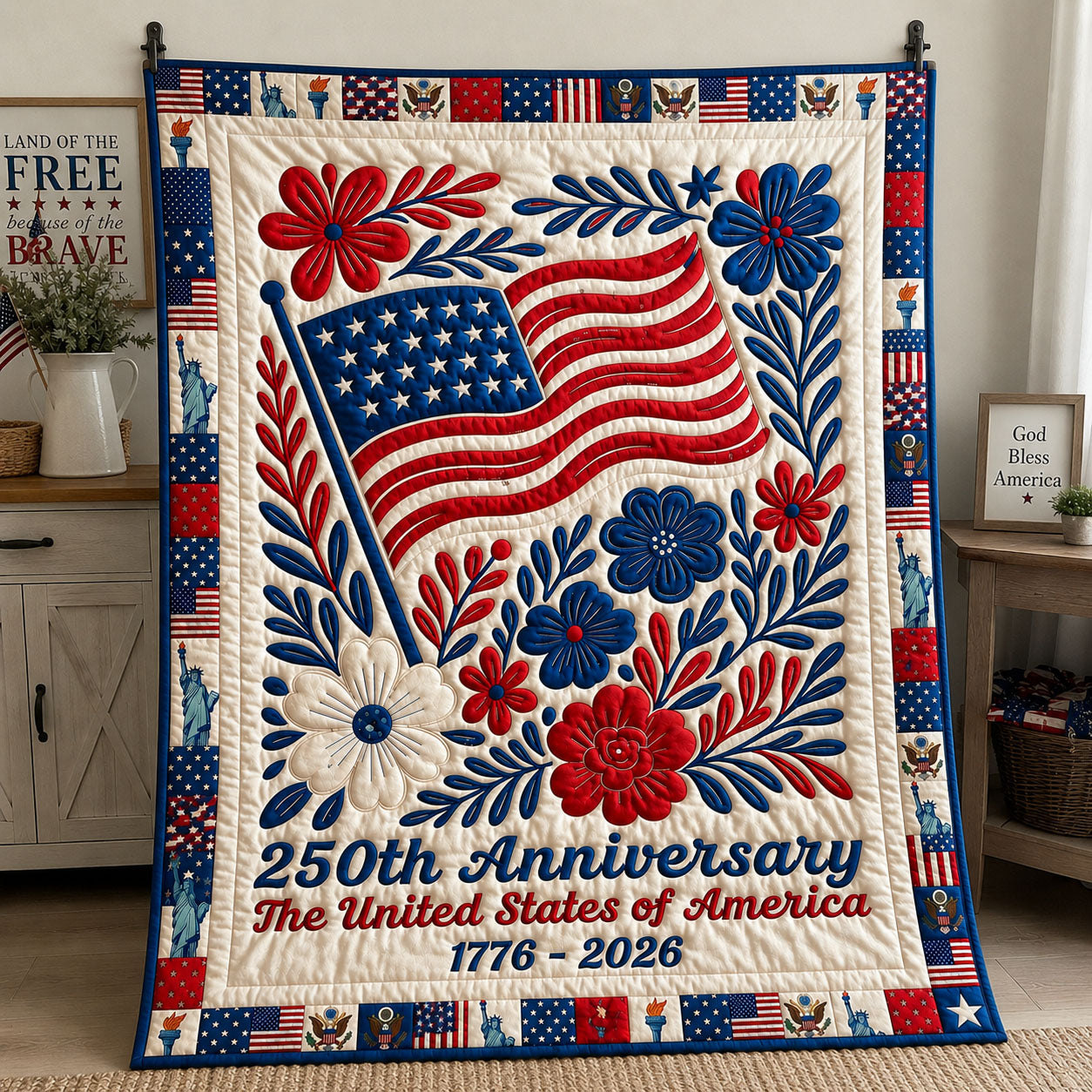 250th Anniversary Vintage Americana Quilted Blanket GFTOHNL66