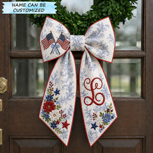 Patriotic Blue Toile Floral Monogram Quilted Wreath Sash QTCUZ GFTOHNL692