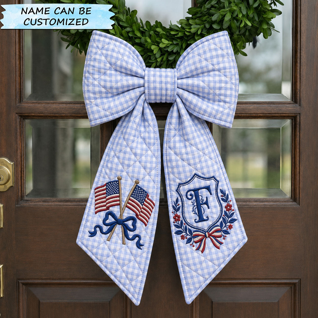 Personalized Patriotic Gingham Monogram Quilted Wreath Sash QTCUZ GFTOHNL693