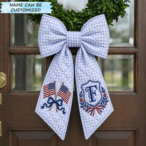 Personalized Patriotic Gingham Monogram Quilted Wreath Sash QTCUZ GFTOHNL693