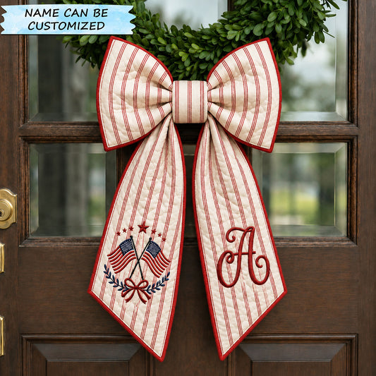 Personalized Patriotic Ticking Stripe Monogram Quilted Wreath Sash QTCUZ GFTOHNL694