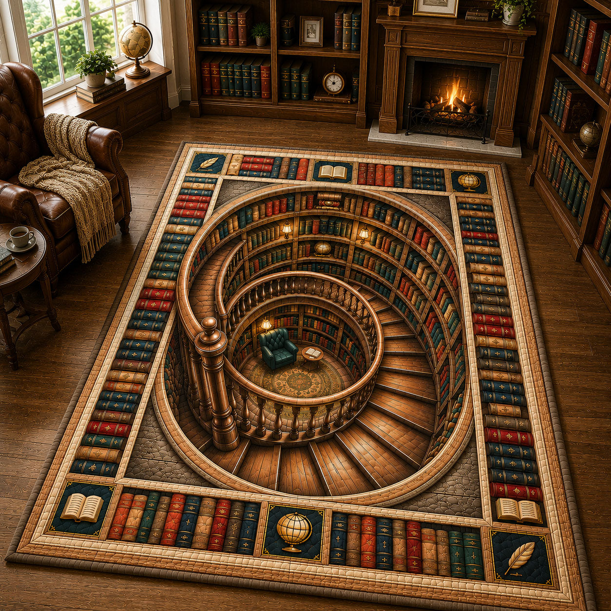 Grand Spiral Library Staircase Area Rug GFTOHNL698