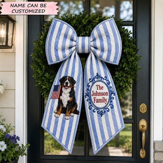 Personalized Blue Stripe Bernese Dog Quilted Wreath Sash QTCUZ GFTOHNL715