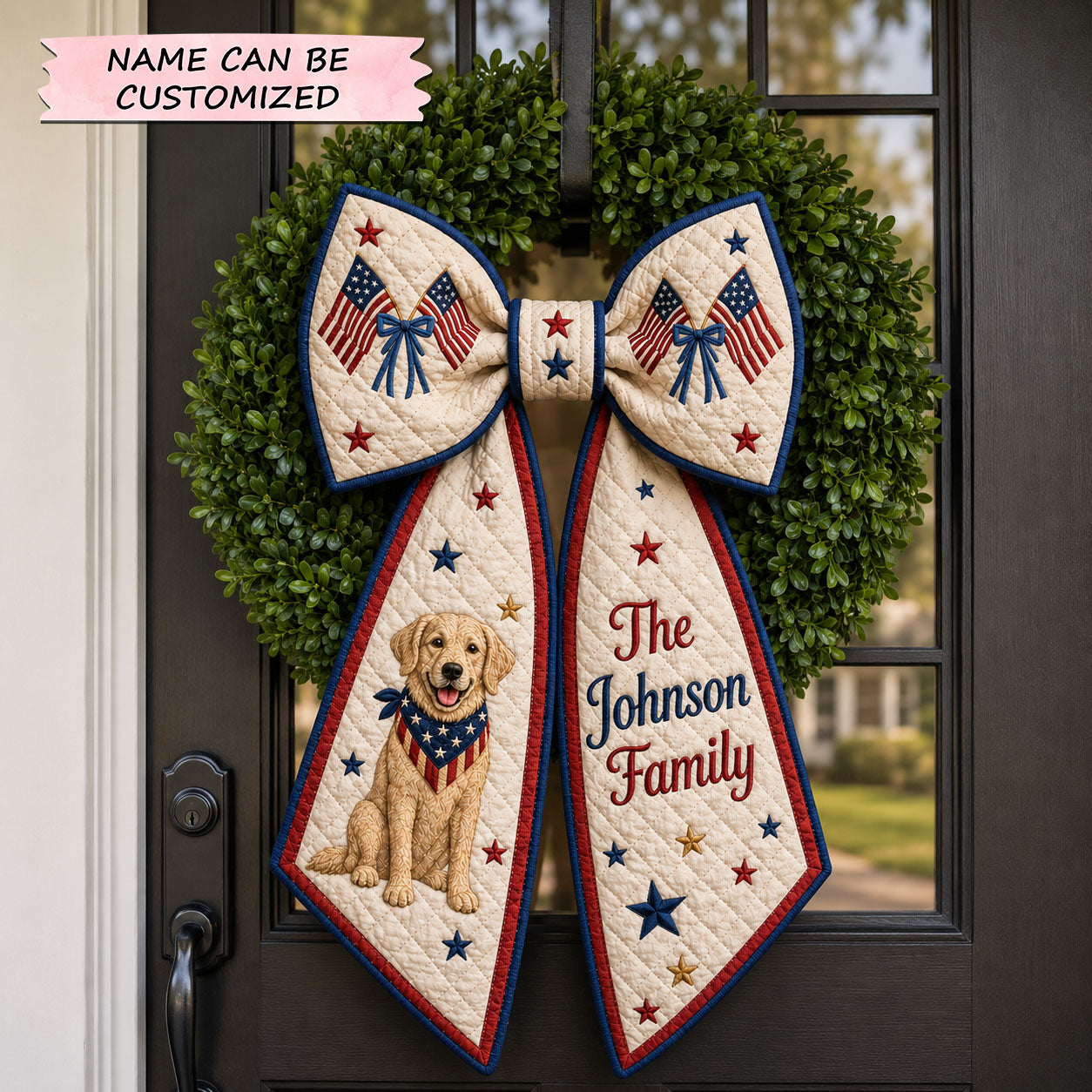 Personalized Patriotic Golden Retriever Quilted Wreath Sash QTCUZ GFTOHNL716