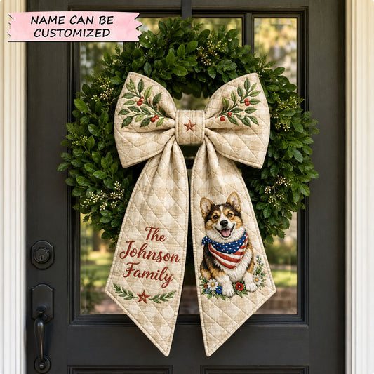 Personalized Rustic Corgi Family Quilted Wreath Sash QTCUZ GFTOHNL717
