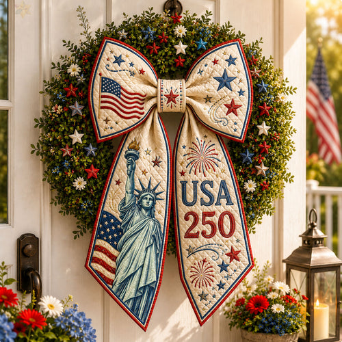 USA 250 Liberty Statue Patriotic Quilted Wreath Sash GFTOHNL720