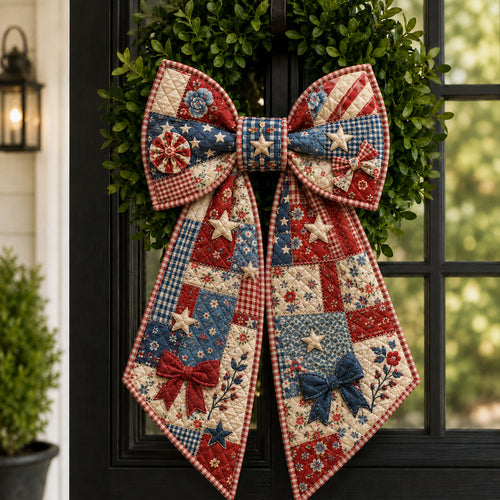 Patriotic Patchwork Stars And Bows Quilted Wreath Sash GFTOHNL723
