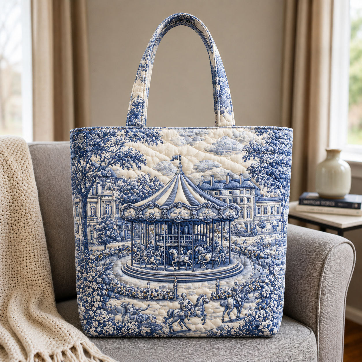Jouy Carousel Toile Quilted Tote Bag GFTOHNL729