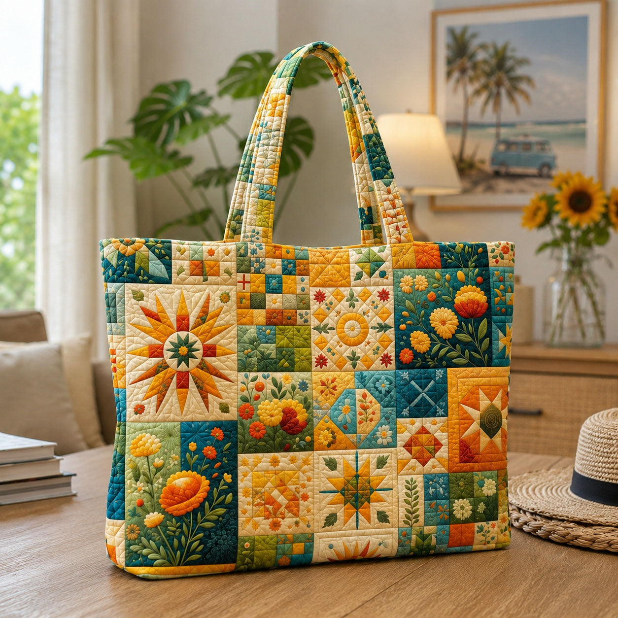Golden Summer Flowers Quilted Tote Bag GFTOHNL73