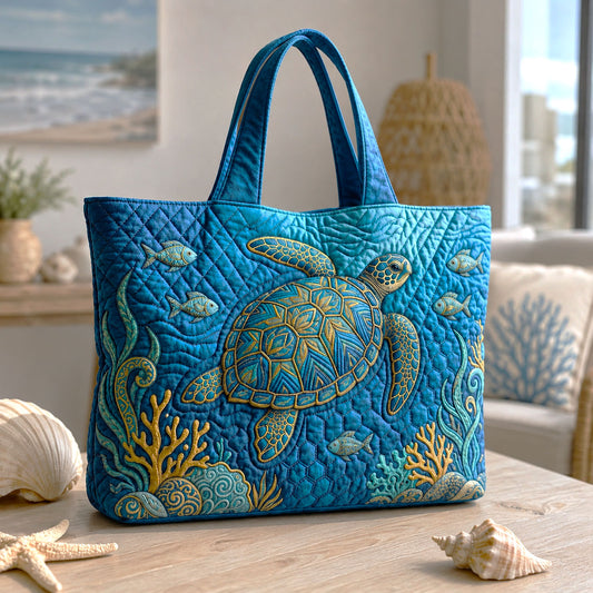 Ocean Turtle Coral Quilted Tote Bag GFTOHNL75