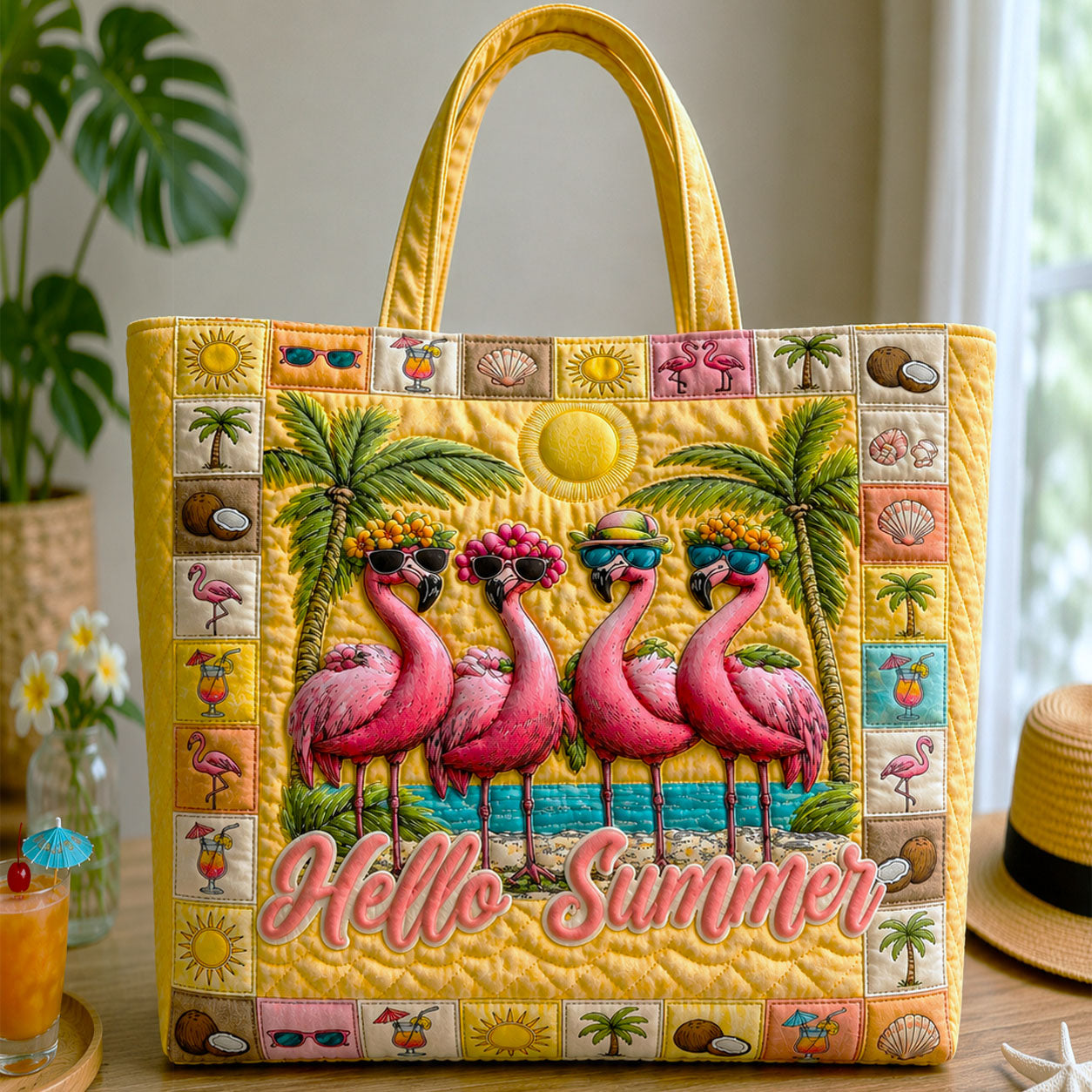 Summer Flamingo Quilted Tote Bag GFTOHNL76