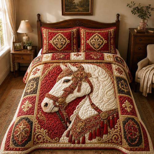 Royal Baroque White Stallion 3-Piece Quilted Bedding Set GFTOHNL779