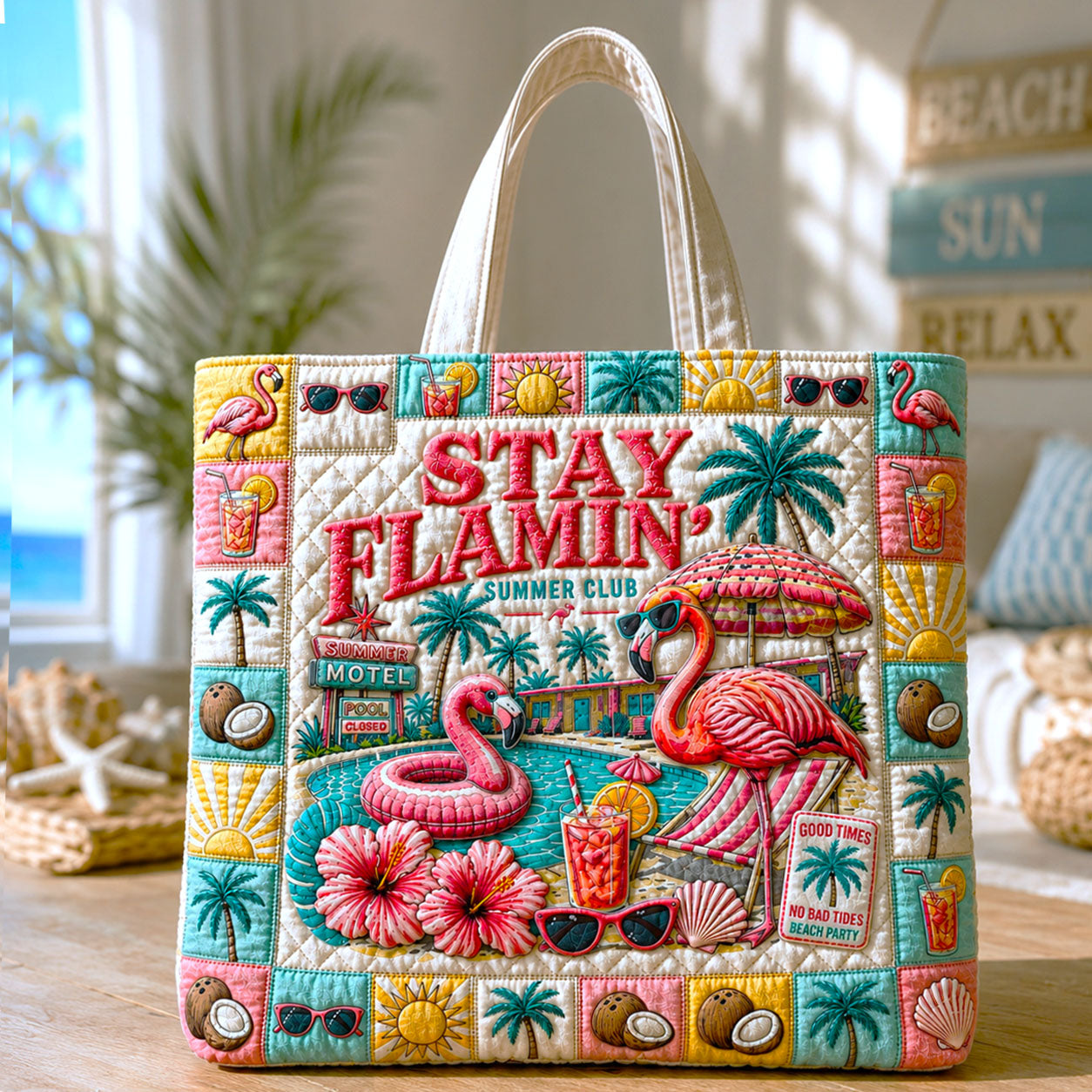 Flamin Flamingo Summer Quilted Tote Bag GFTOHNL78