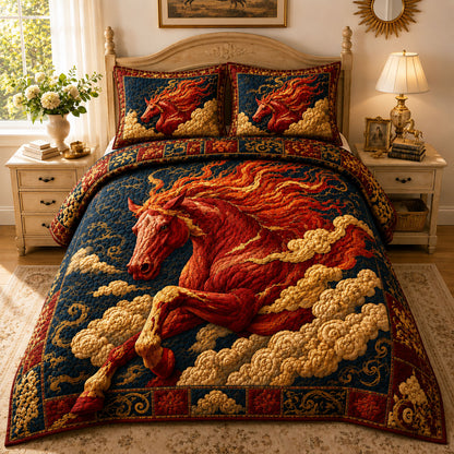 Crimson Celestial Fire Horse 3-Piece Quilted Bedding Set GFTOHNL780