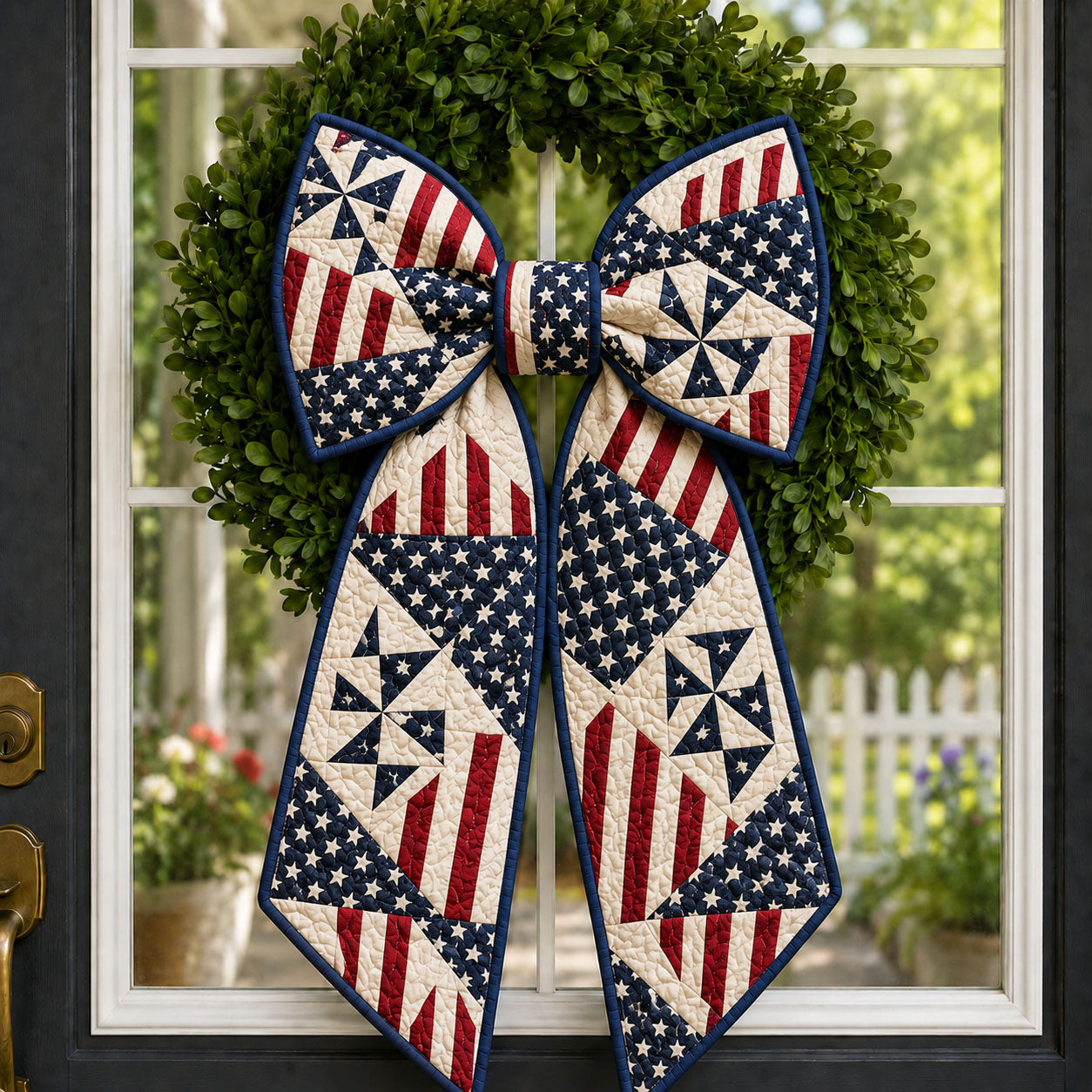 Patriotic Pinwheel Patchwork Quilted Wreath Sash GFTOHNL789