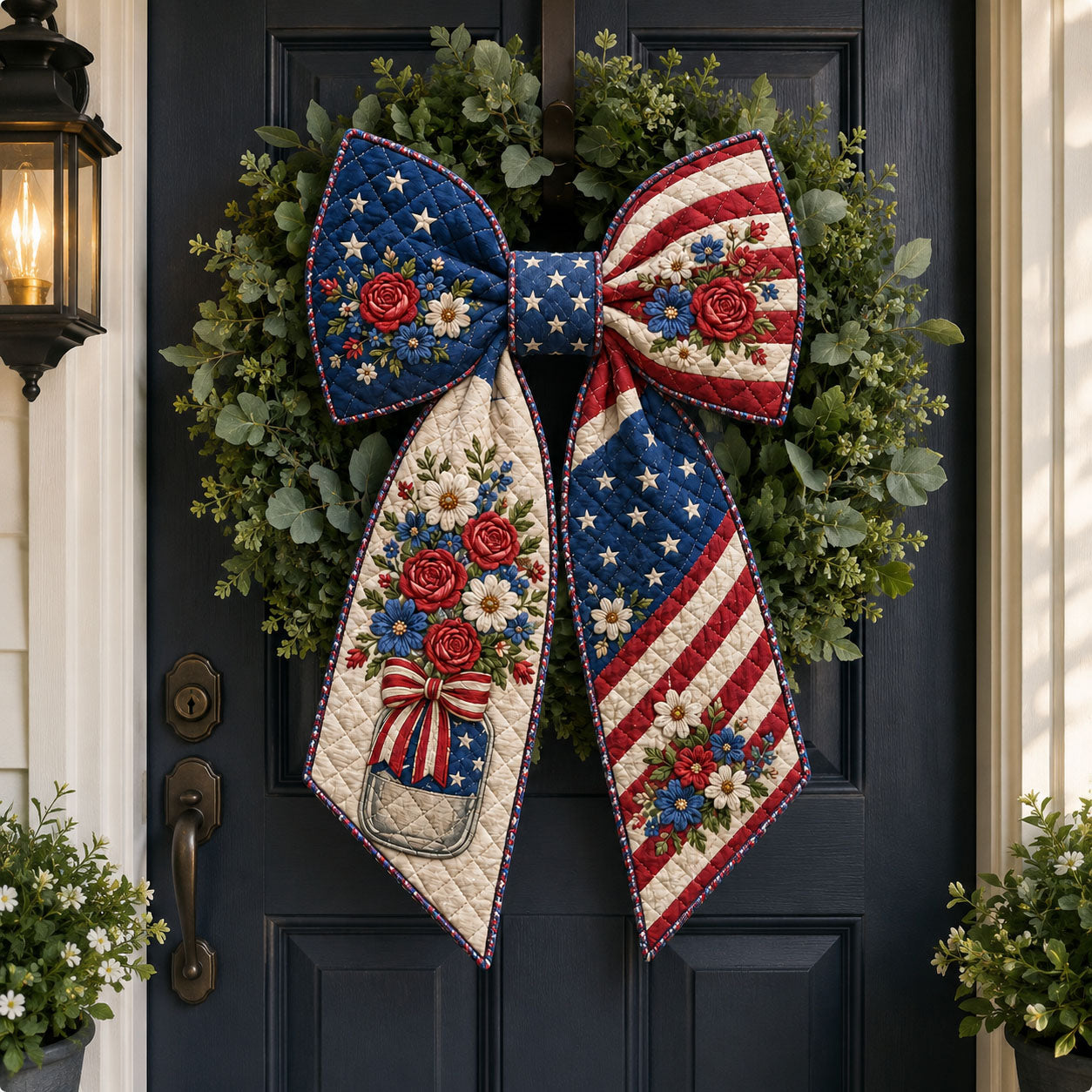 Patriotic Mason Jar Floral Quilted Wreath Sash GFTOHNL798