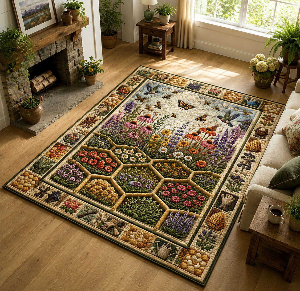 Wildflower Honeycomb Garden Area Rug GFTOHNL802