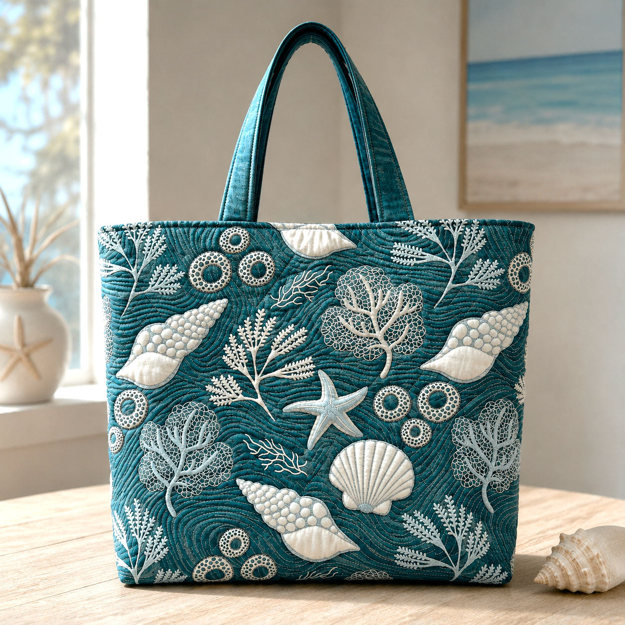 Deep Ocean Shellfish Quilted Tote Bag GFTOHNL81
