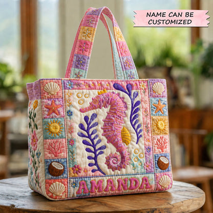Pink Seahorse Summer Quilted Tote Bag GFTOHNL83