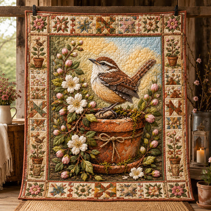 Carolina Wren Spring Garden Quilted Blanket GFTOHNL836