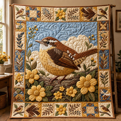 Golden Meadow Wren Quilted Blanket GFTOHNL837