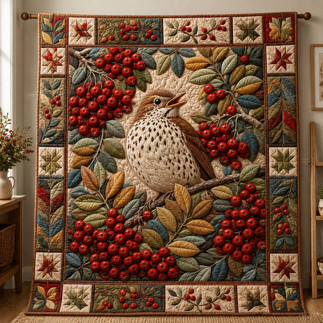 Berry Songbird Harvest Quilted Blanket GFTOHNL840