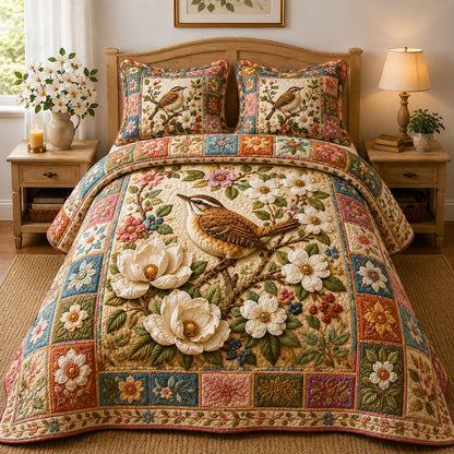 Spring Magnolia Wren 3-Piece Quilted Bedding Set GFTOHNL842