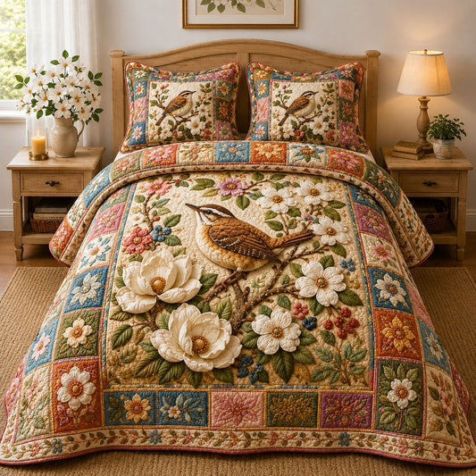 Spring Magnolia Wren 3-Piece Quilted Bedding Set GFTOHNL842