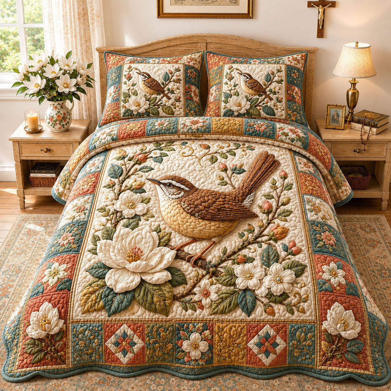 Faithful Magnolia Wren 3-Piece Quilted Bedding Set GFTOHNL846