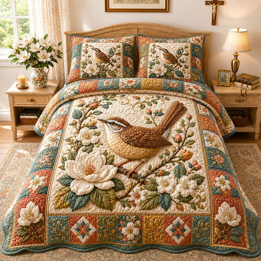 Faithful Magnolia Wren 3-Piece Quilted Bedding Set GFTOHNL846