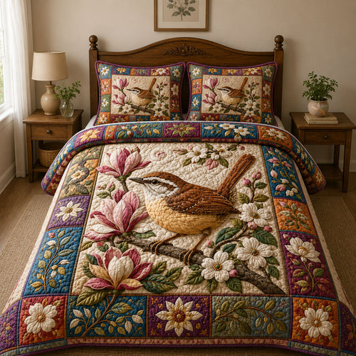 Magnolia Blossom Wren 3-Piece Quilted Bedding Set GFTOHNL848