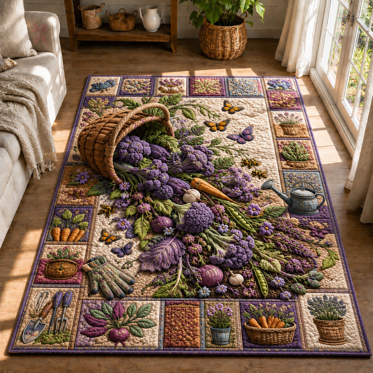 Purple Broccoli Harvest Basket Garden Area Rug GFTOHNL849