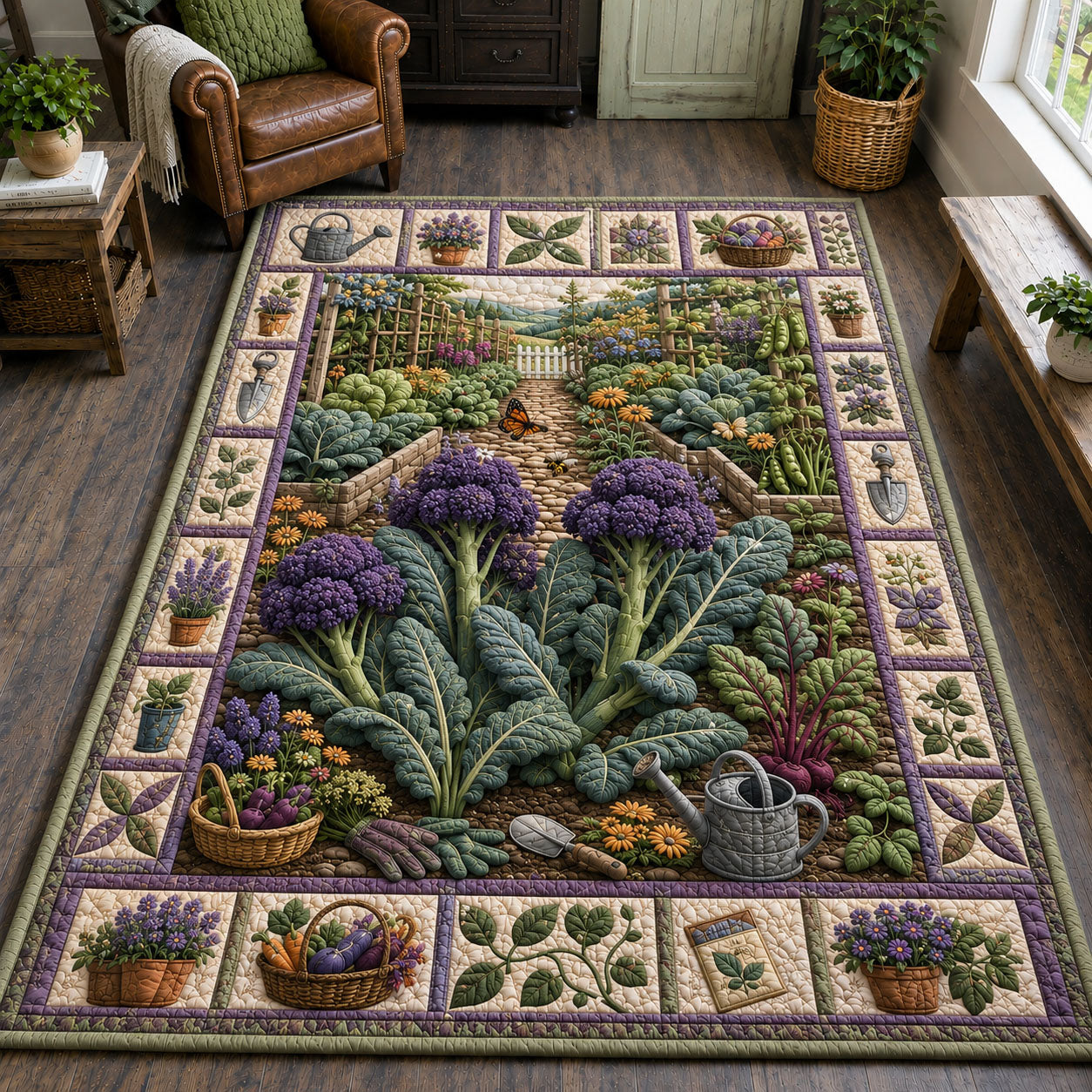 Purple Broccoli Kale Cottage Garden Area Rug GFTOHNL850