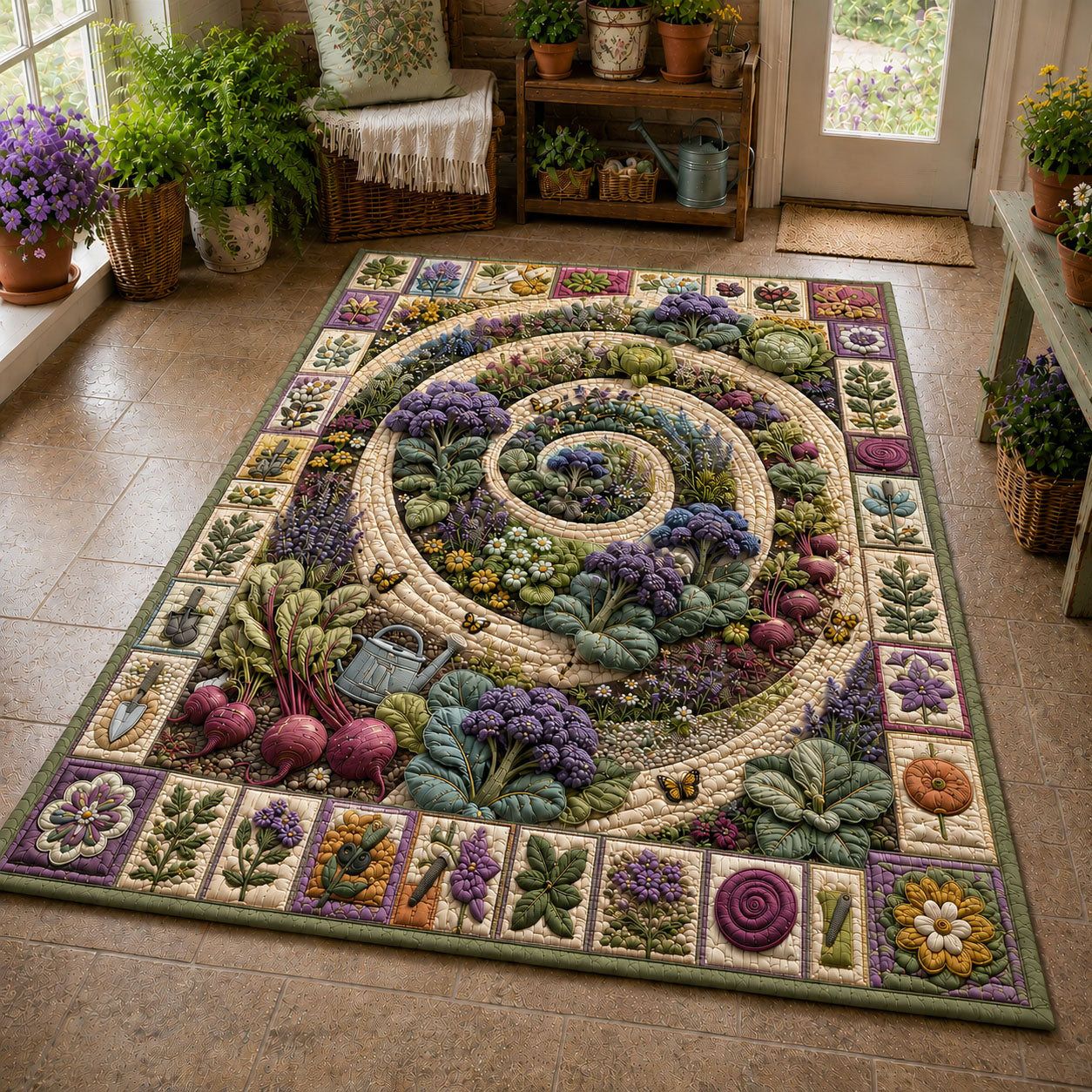 Spiral Harvest Vegetable Garden Area Rug GFTOHNL854