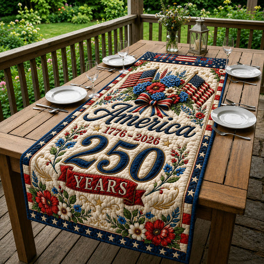 Heritage American Flag Flowers Quilted Table Runner GFTOHNL87