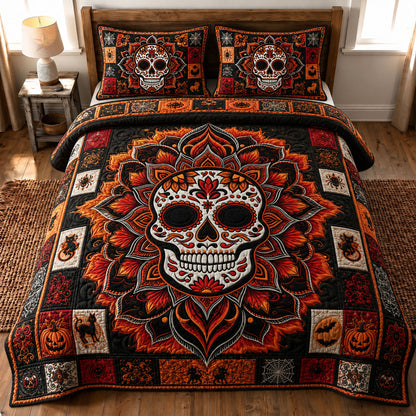 Halloween Sugar Skull Mandala 3-Piece Quilted Bedding Set GFTOHNL883