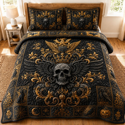 Gothic Royal Winged Skull 3-Piece Quilted Bedding Set GFTOHNL885