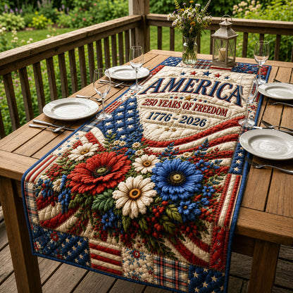Vintage America Flowers Flag Quilted Table Runner GFTOHNL89