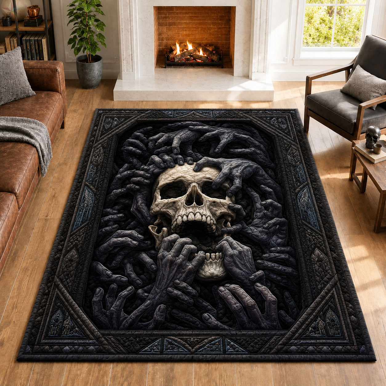 Dark Horror Skull Surrounded By Hands Area Rug GFTOHNL891