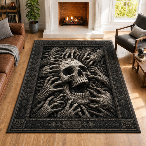 Screaming Skull Skeleton Hands Gothic Area Rug GFTOHNL892