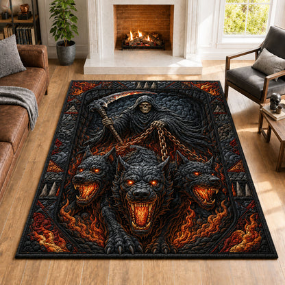 Cerberus Hellhound Grim Reaper Fire Area Rug GFTOHNL893
