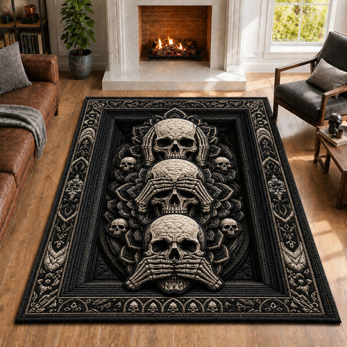 Three Wise Skulls Gothic Area Rug GFTOHNL896