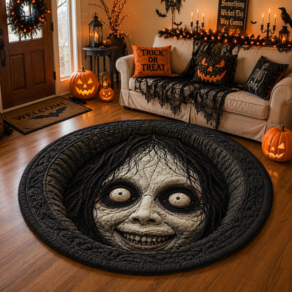 Creepy Haunted Doll Face Halloween Quilted Round Mat GFTOHNL898