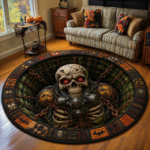 Apocalyptic Gas Mask Skeleton Quilted Round Mat GFTOHNL902