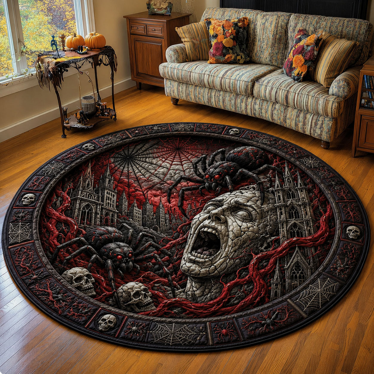 Nightmare Spider Cathedral Horror Quilted Round Mat GFTOHNL903