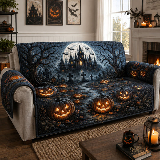 Haunted Castle Pumpkin Patch Moonlit Quilted Sofa Cover GFTOHNL904