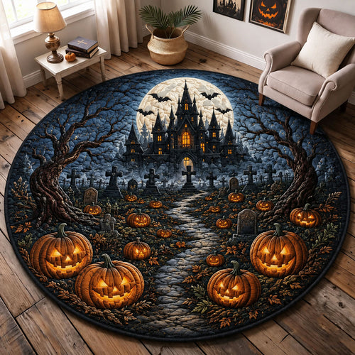 Haunted Castle Pumpkin Patch Moonlit Quilted Round Mat GFTOHNL904 C2